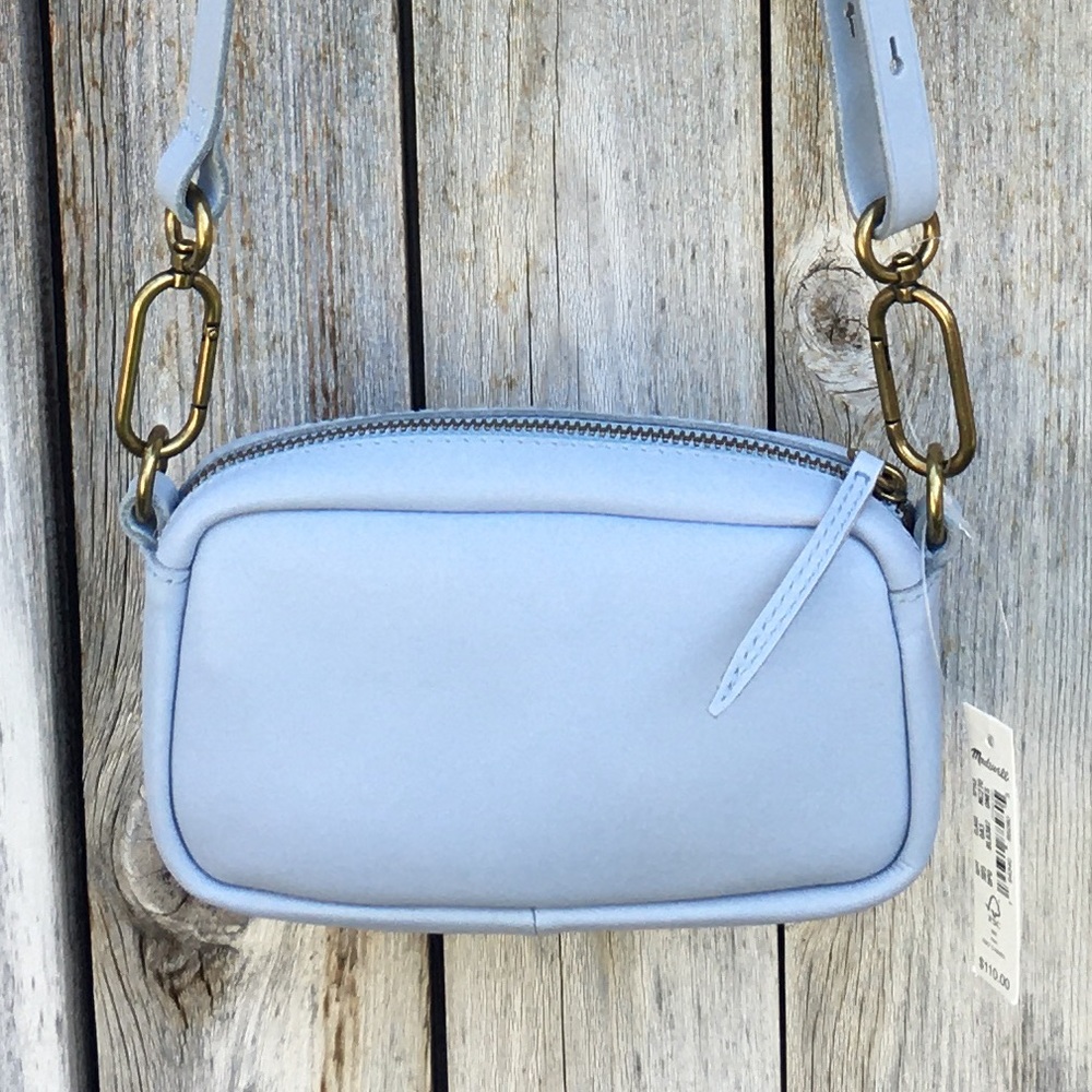 NWT Madewell The Leather Carabiner Mini Crossbody Bag Dusty Pool Blue
